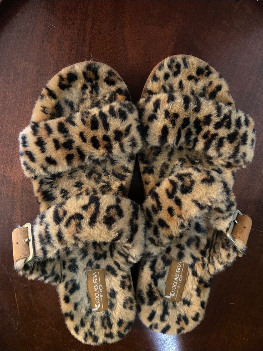 UGG Leopard Print faux fur Sandals - Tan, Black